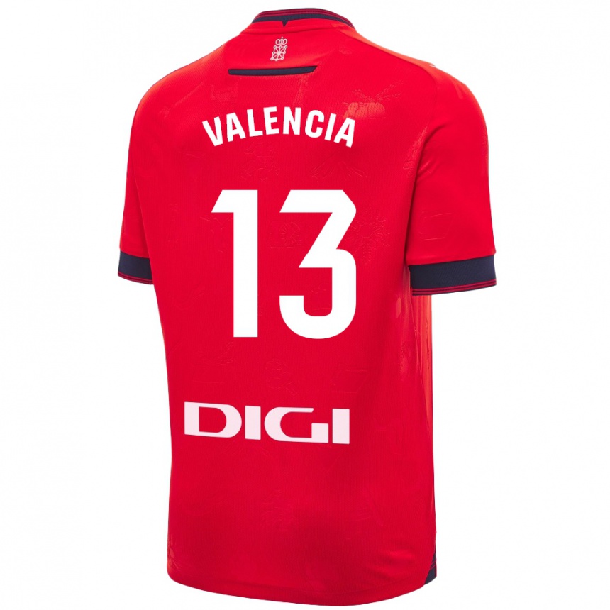 Men Football Pablo Valencia #13 Red White Home Jersey 2024/25 T-Shirt Nz