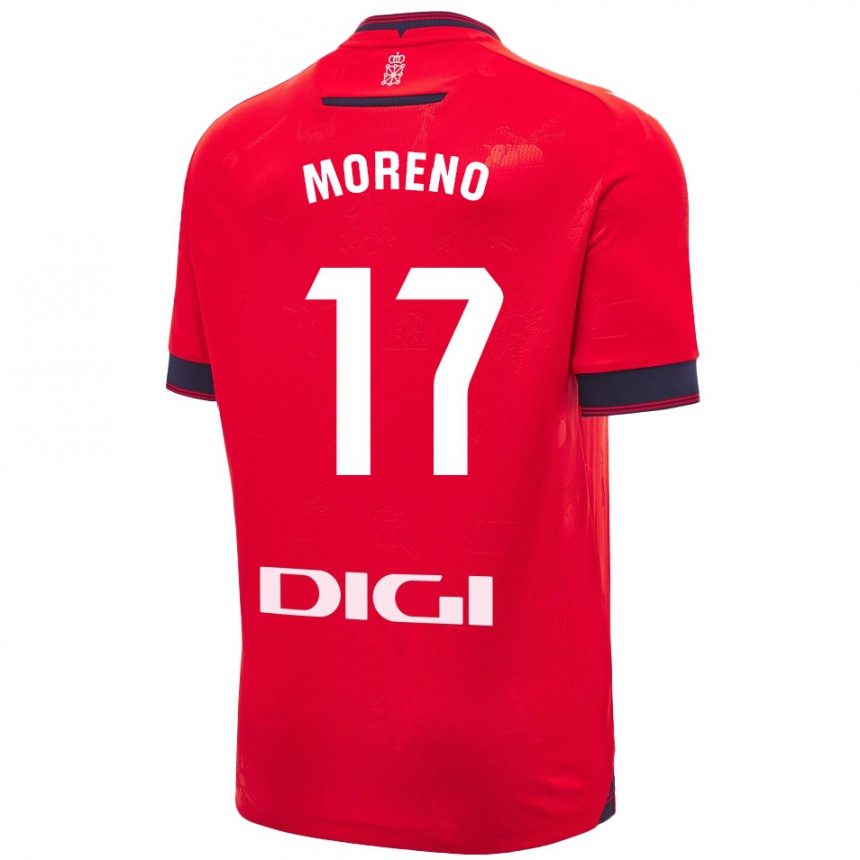 Men Football Pablo Moreno #17 Red White Home Jersey 2024/25 T-Shirt Nz