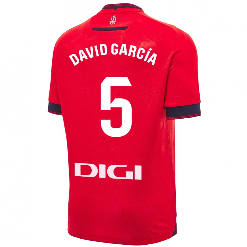 Men Football David García #5 Red White Home Jersey 2024/25 T-Shirt Nz