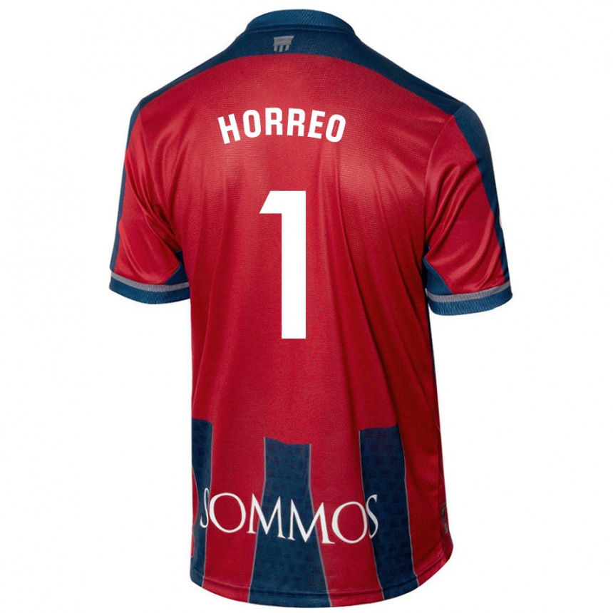 Men Football Berto Hórreo #1 Red Blue Home Jersey 2024/25 T-Shirt Nz