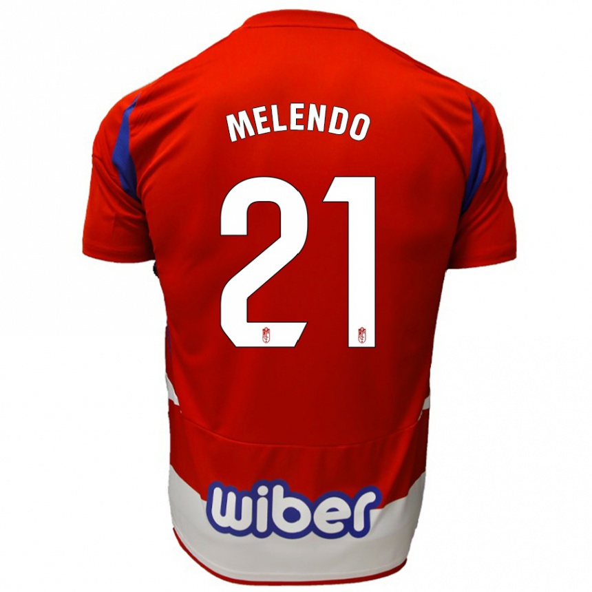 Men Football Óscar Melendo #21 Red White Blue Home Jersey 2024/25 T-Shirt Nz