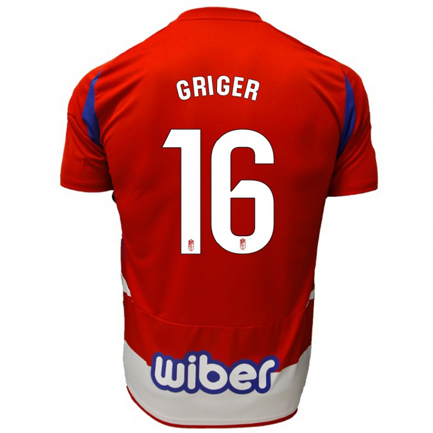 Men Football Adam Griger #16 Red White Blue Home Jersey 2024/25 T-Shirt Nz