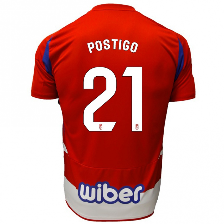 Men Football Postigo #21 Red White Blue Home Jersey 2024/25 T-Shirt Nz