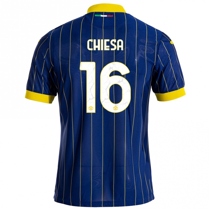 Men Football Mattia Chiesa #16 Blue Yellow Home Jersey 2024/25 T-Shirt Nz