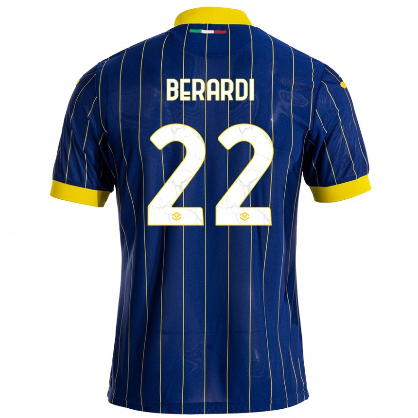 Men Football Alessandro Berardi #22 Blue Yellow Home Jersey 2024/25 T-Shirt Nz