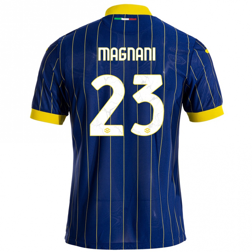 Men Football Giangiacomo Magnani #23 Blue Yellow Home Jersey 2024/25 T-Shirt Nz