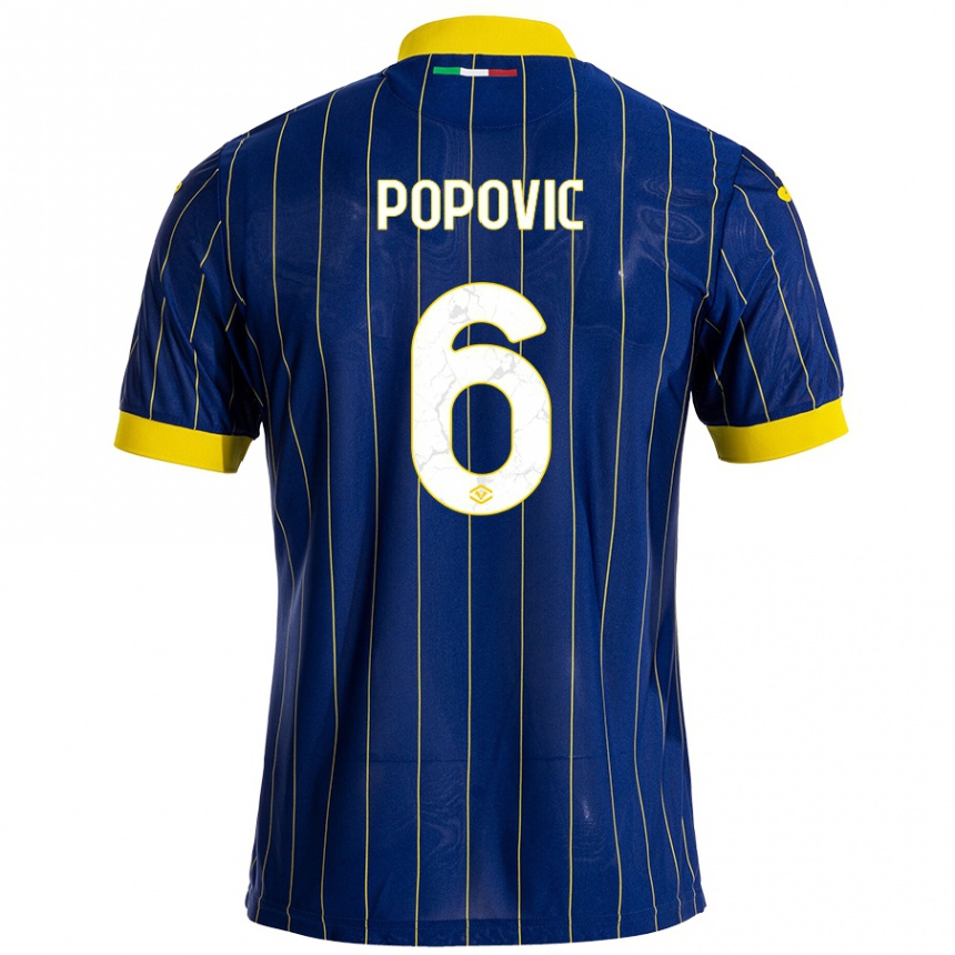 Men Football Andrej Popovic #6 Blue Yellow Home Jersey 2024/25 T-Shirt Nz