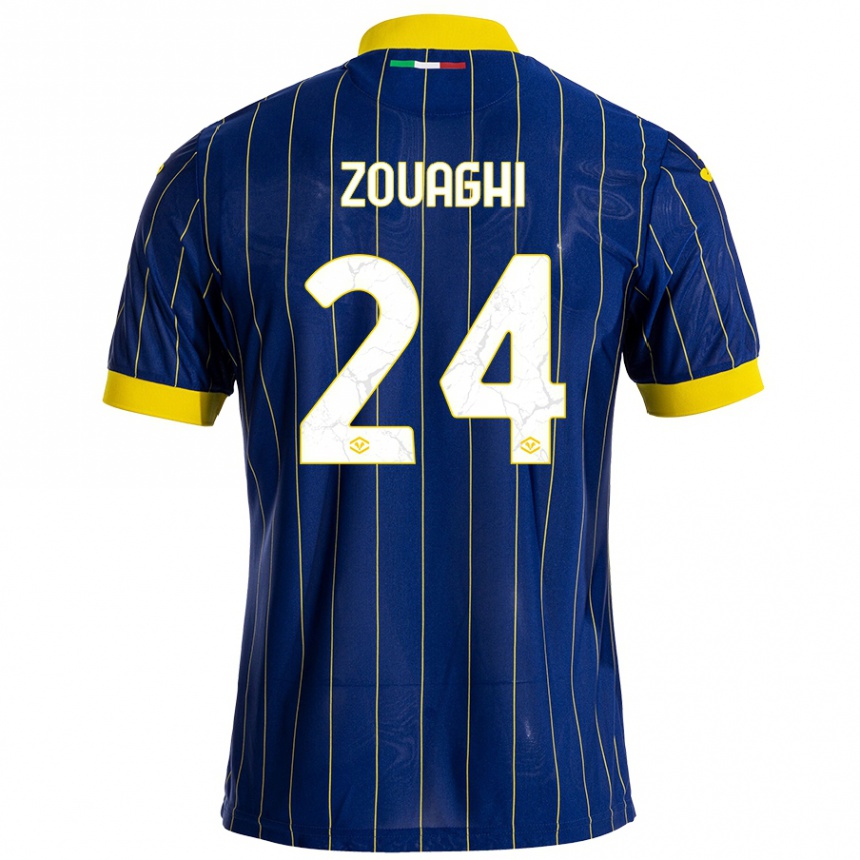 Men Football Thomas Zouaghi #24 Blue Yellow Home Jersey 2024/25 T-Shirt Nz