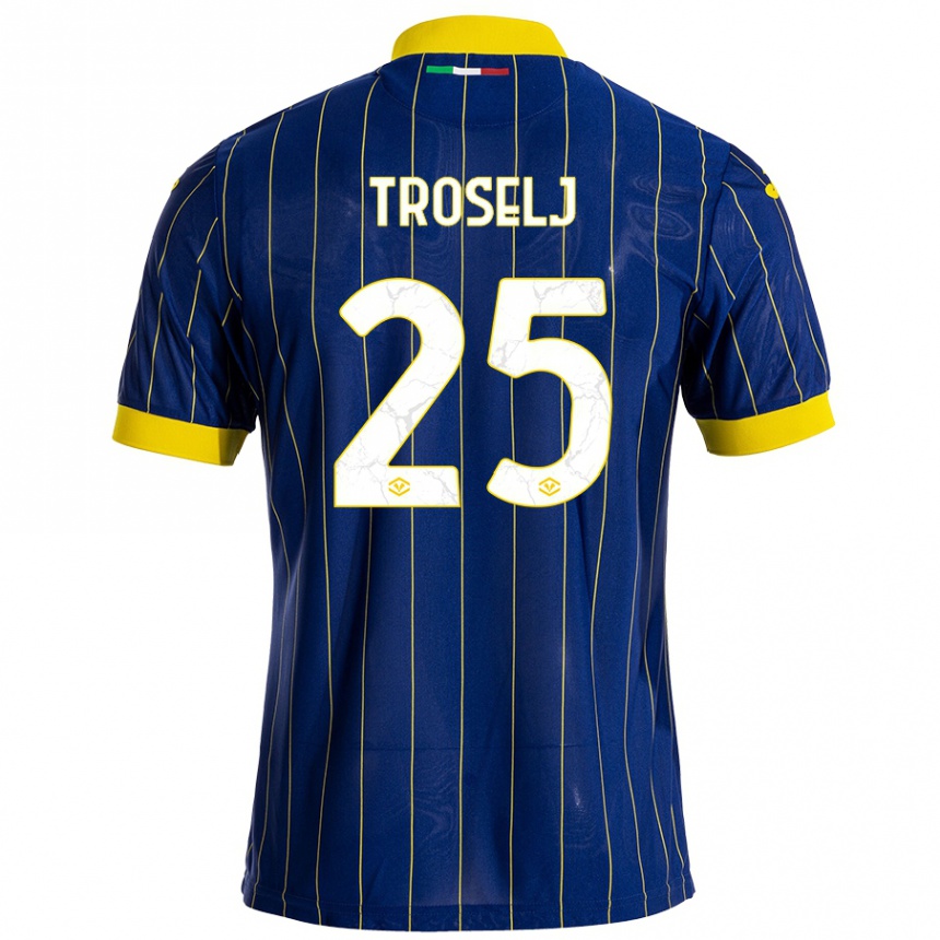 Men Football Ethan Troselj #25 Blue Yellow Home Jersey 2024/25 T-Shirt Nz