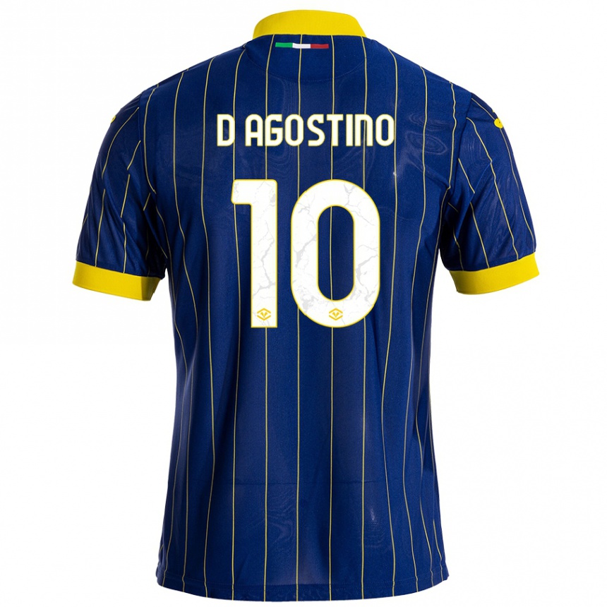 Men Football Samuele D'agostino #10 Blue Yellow Home Jersey 2024/25 T-Shirt Nz