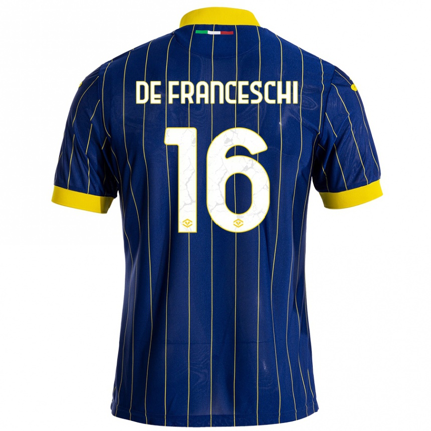 Men Football Edoardo De Franceschi #16 Blue Yellow Home Jersey 2024/25 T-Shirt Nz