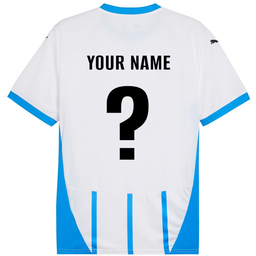 Men Football Your Name #0 White Blue Away Jersey 2024/25 T-Shirt Nz