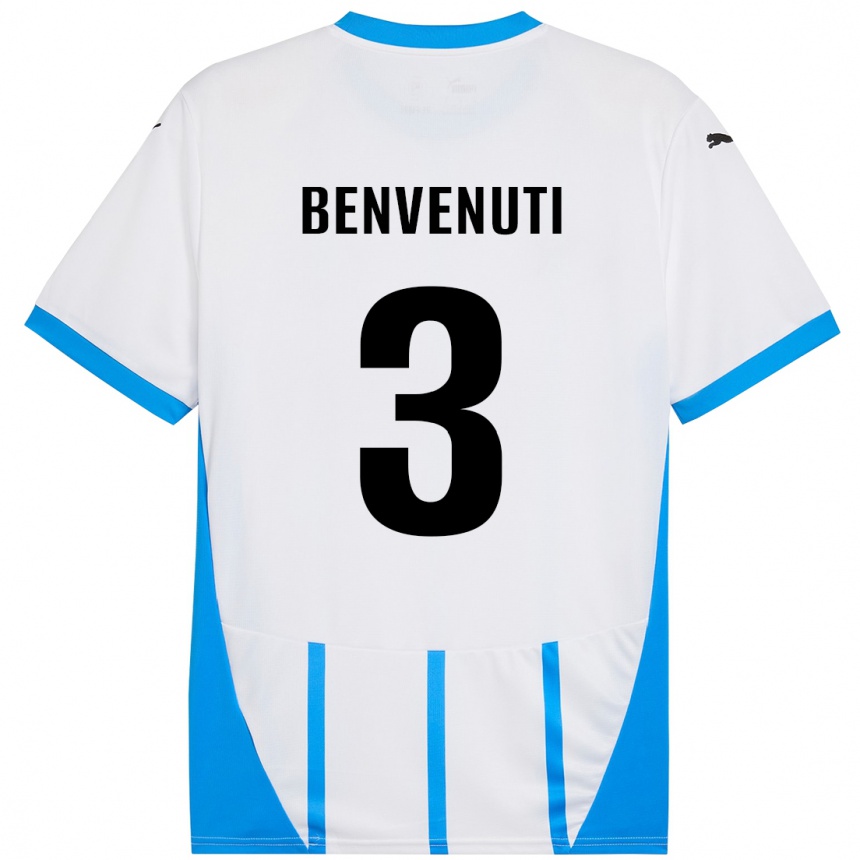 Men Football Tommaso Benvenuti #3 White Blue Away Jersey 2024/25 T-Shirt Nz