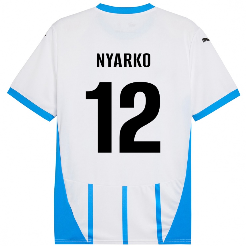 Men Football Lorenzo Nyarko #12 White Blue Away Jersey 2024/25 T-Shirt Nz