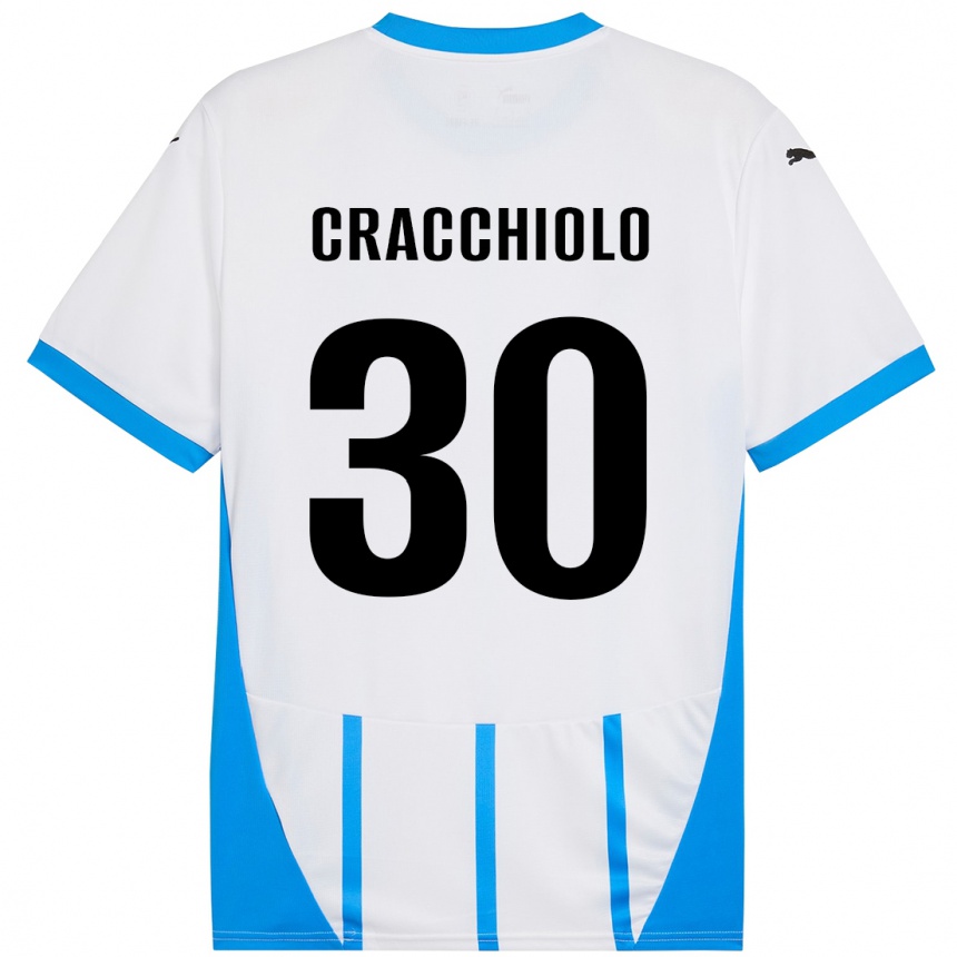 Men Football Leonardo Cracchiolo #30 White Blue Away Jersey 2024/25 T-Shirt Nz