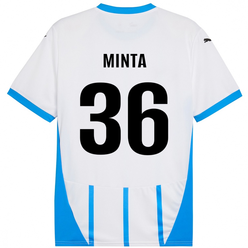 Men Football Amoako Minta #36 White Blue Away Jersey 2024/25 T-Shirt Nz