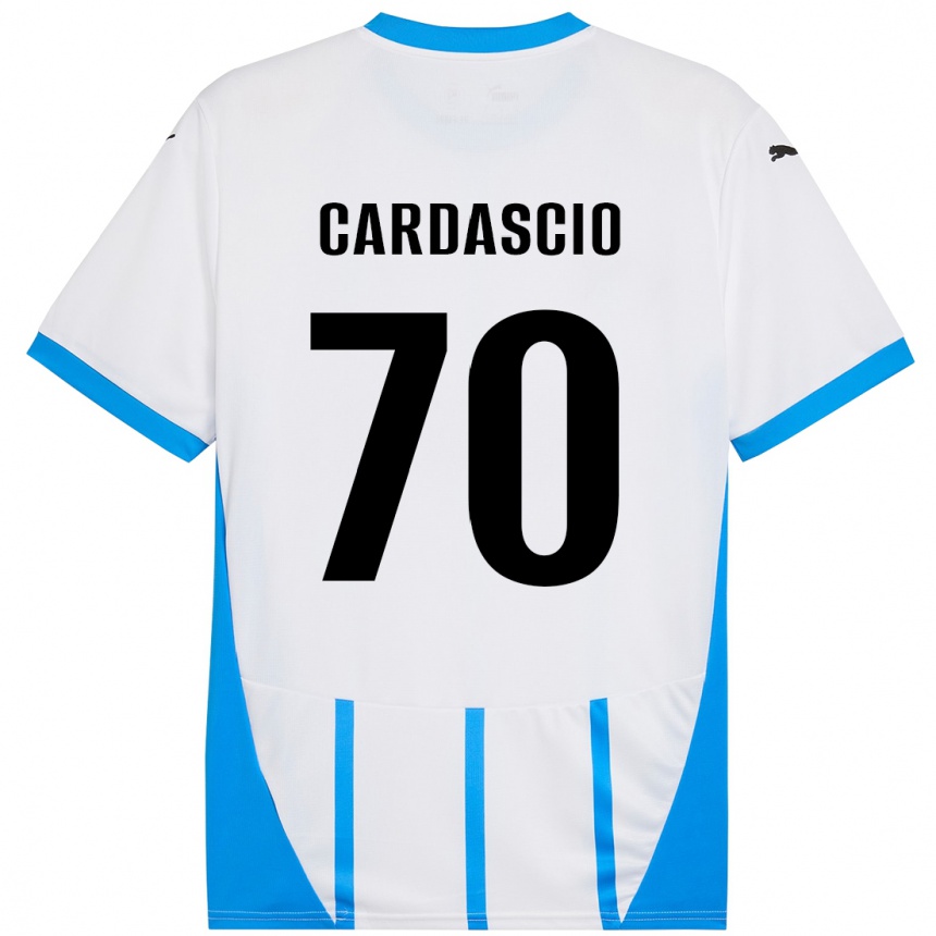 Men Football Alessandro Cardascio #70 White Blue Away Jersey 2024/25 T-Shirt Nz