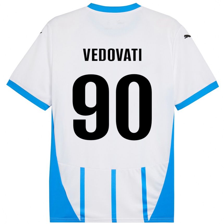 Men Football Gabriele Vedovati #90 White Blue Away Jersey 2024/25 T-Shirt Nz