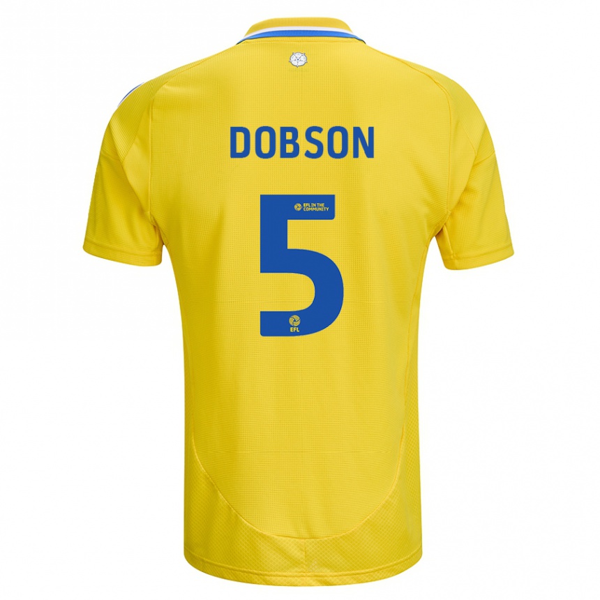 Men Football Ellie Dobson #5 Yellow Blue Away Jersey 2024/25 T-Shirt Nz