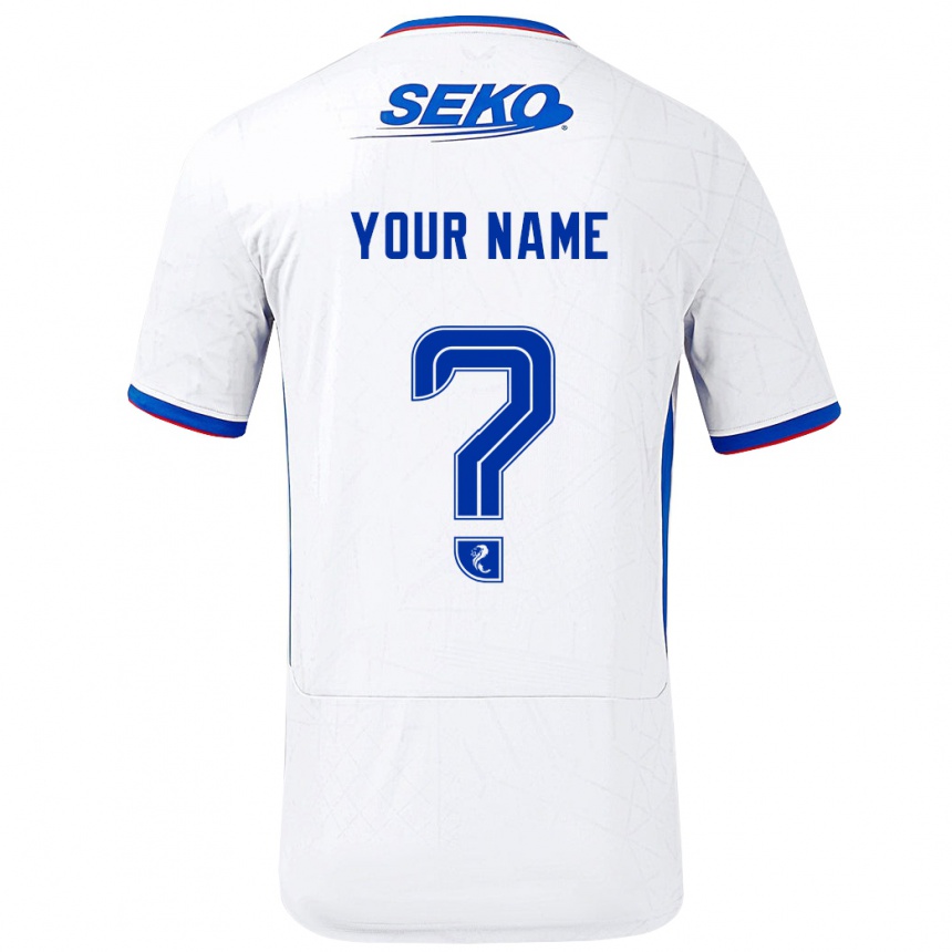 Men Football Your Name #0 White Blue Away Jersey 2024/25 T-Shirt Nz