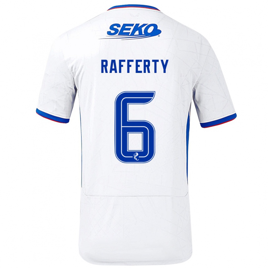 Men Football Laura Rafferty #6 White Blue Away Jersey 2024/25 T-Shirt Nz