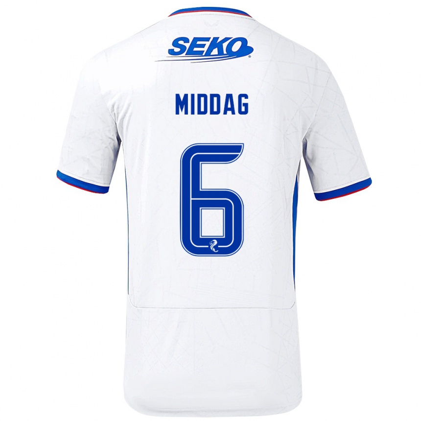 Men Football Tessel Middag #6 White Blue Away Jersey 2024/25 T-Shirt Nz