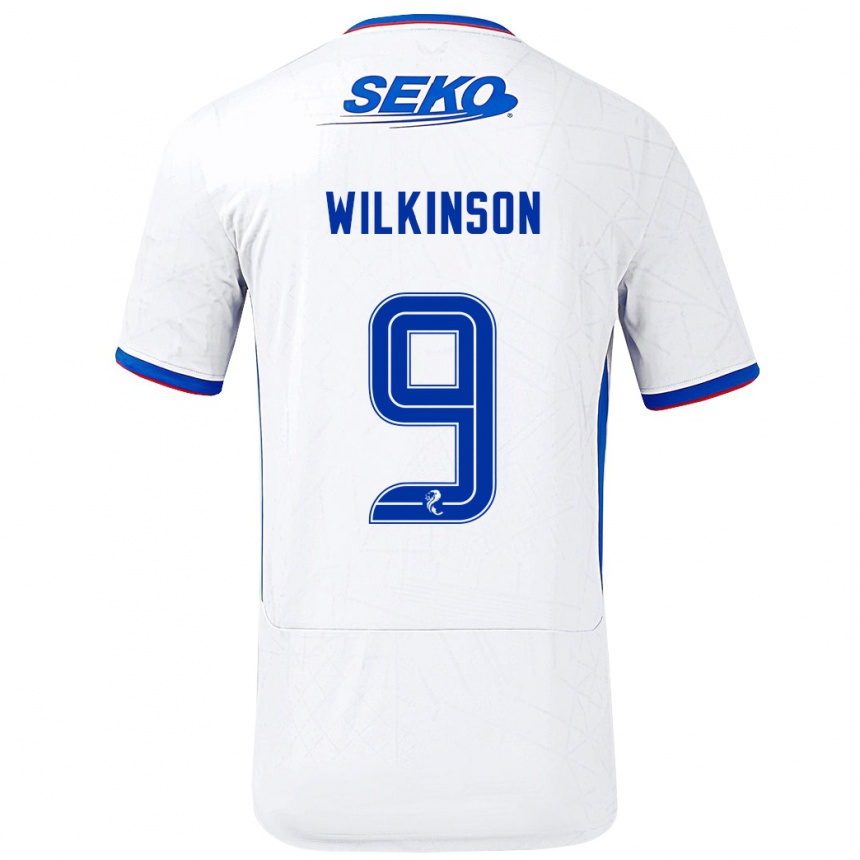 Men Football Katie Wilkinson #9 White Blue Away Jersey 2024/25 T-Shirt Nz