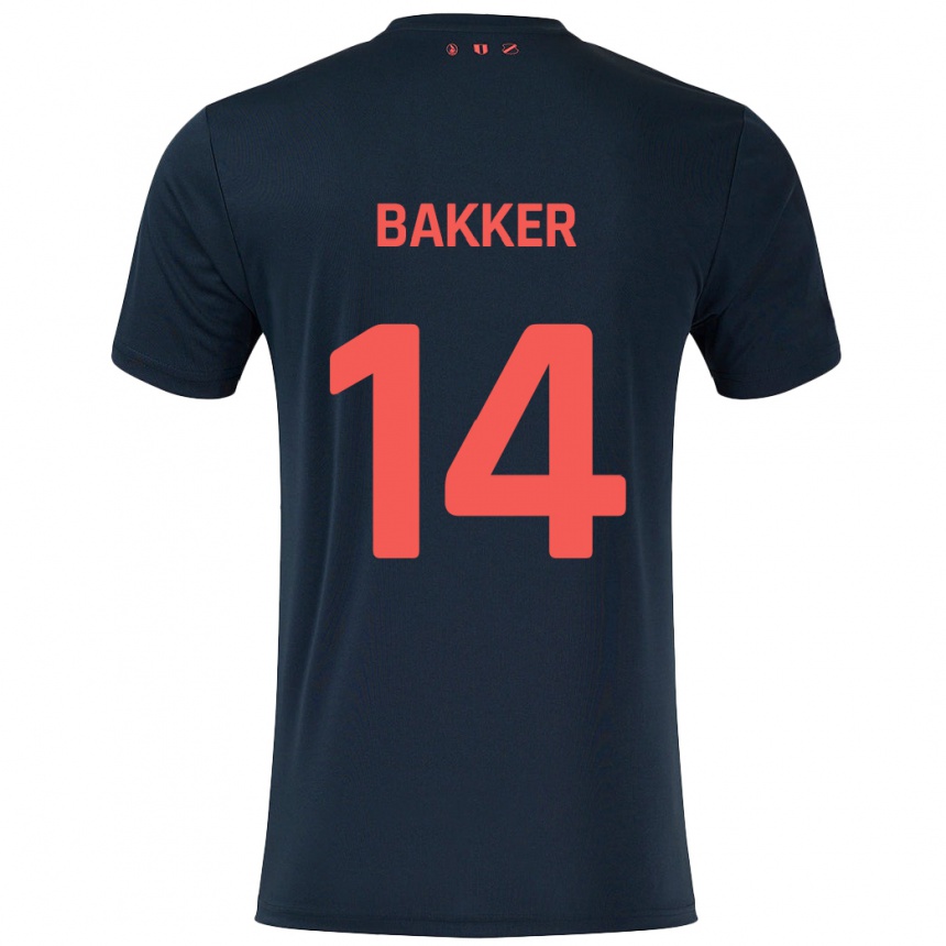 Men Football Eshly Bakker #14 Black Red Away Jersey 2024/25 T-Shirt Nz