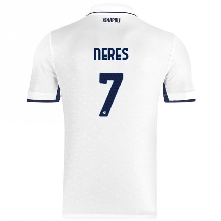 Men Football David Neres #7 White Royal Blue Away Jersey 2024/25 T-Shirt Nz