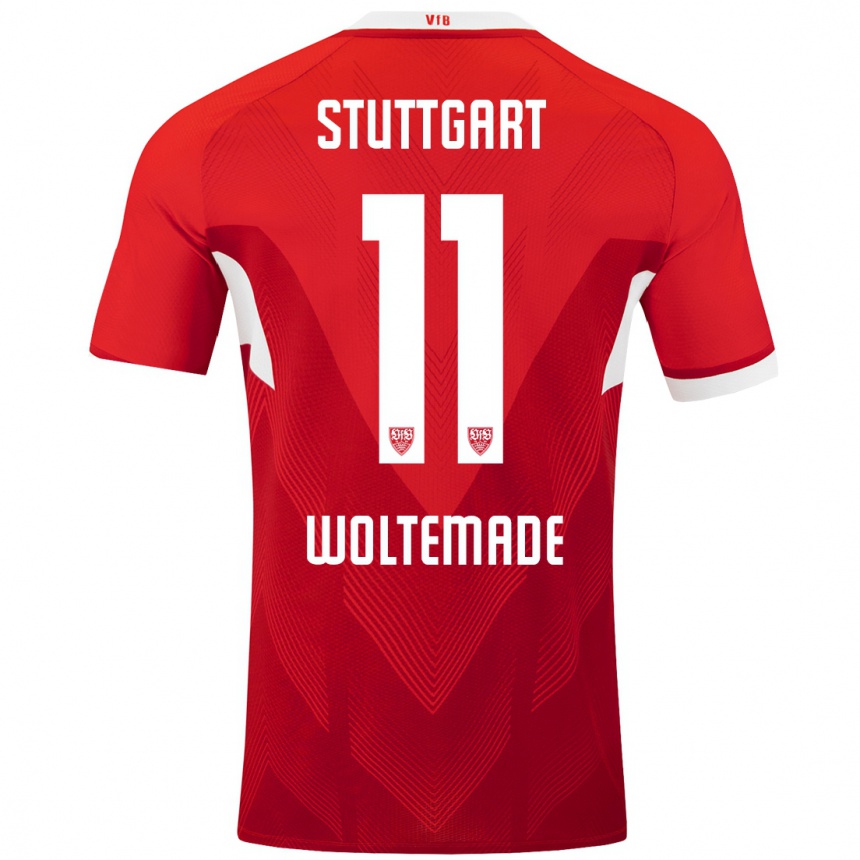 Men Football Nick Woltemade #11 Red White Away Jersey 2024/25 T-Shirt Nz