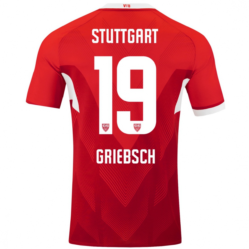 Men Football Lukas Griebsch #19 Red White Away Jersey 2024/25 T-Shirt Nz