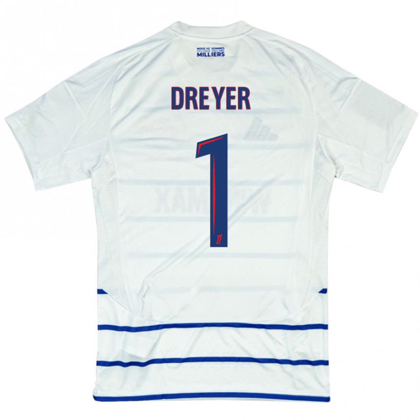 Men Football Matthieu Dreyer #1 White Blue Away Jersey 2024/25 T-Shirt Nz