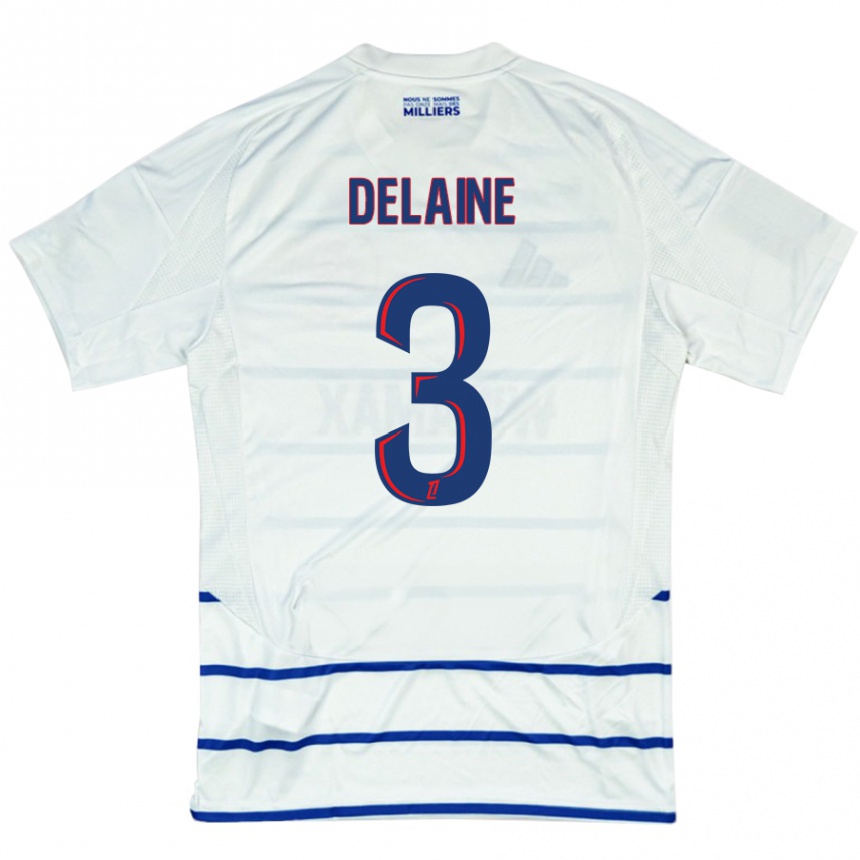 Men Football Thomas Delaine #3 White Blue Away Jersey 2024/25 T-Shirt Nz