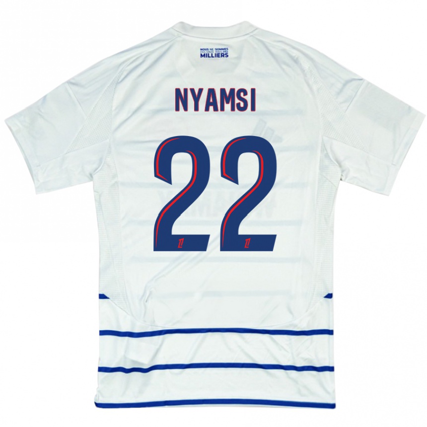 Men Football Gerzino Nyamsi #22 White Blue Away Jersey 2024/25 T-Shirt Nz