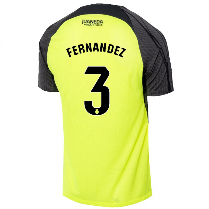 Men Football Marcos Fernández #3 Fluorescent Green Black Away Jersey 2024/25 T-Shirt Nz