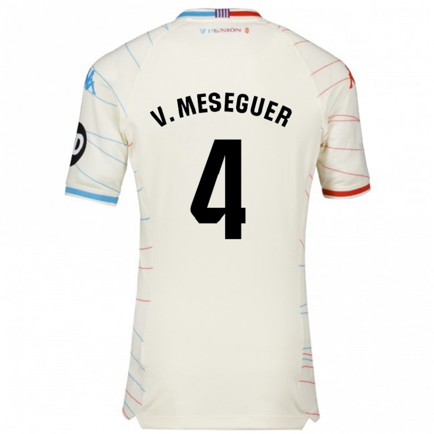 Men Football Víctor Meseguer #4 White Red Blue Away Jersey 2024/25 T-Shirt Nz