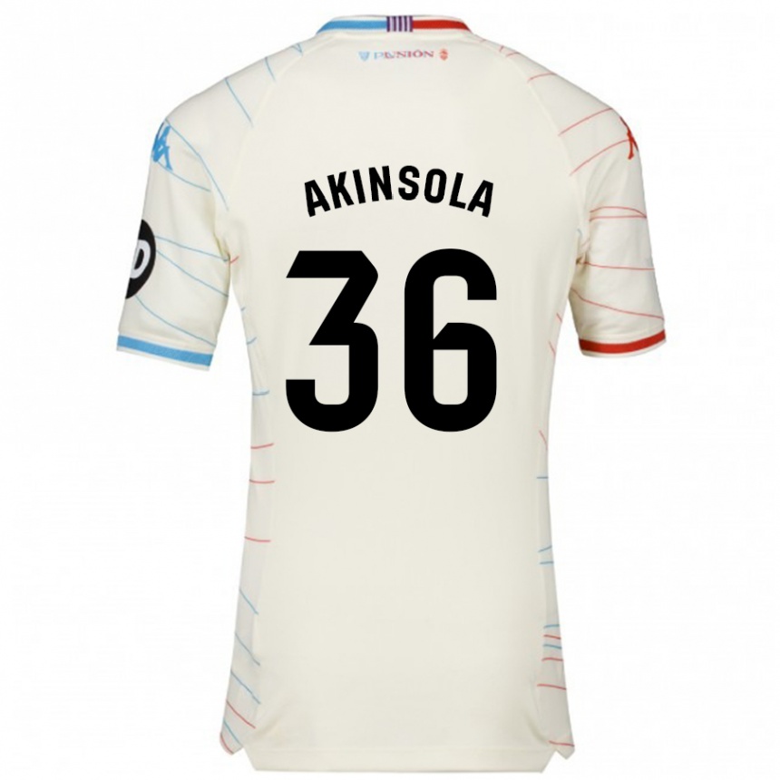 Men Football Tunde Akinsola #36 White Red Blue Away Jersey 2024/25 T-Shirt Nz