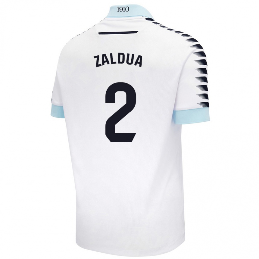 Men Football Joseba Zaldua #2 White Blue Away Jersey 2024/25 T-Shirt Nz