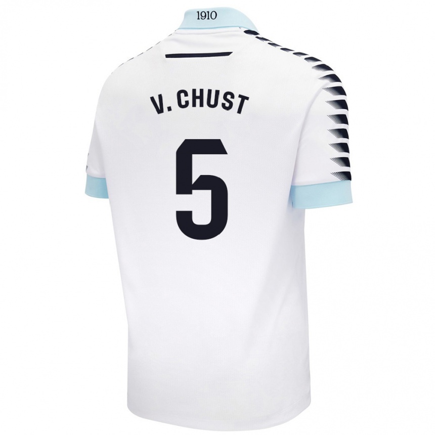 Men Football Víctor Chust #5 White Blue Away Jersey 2024/25 T-Shirt Nz