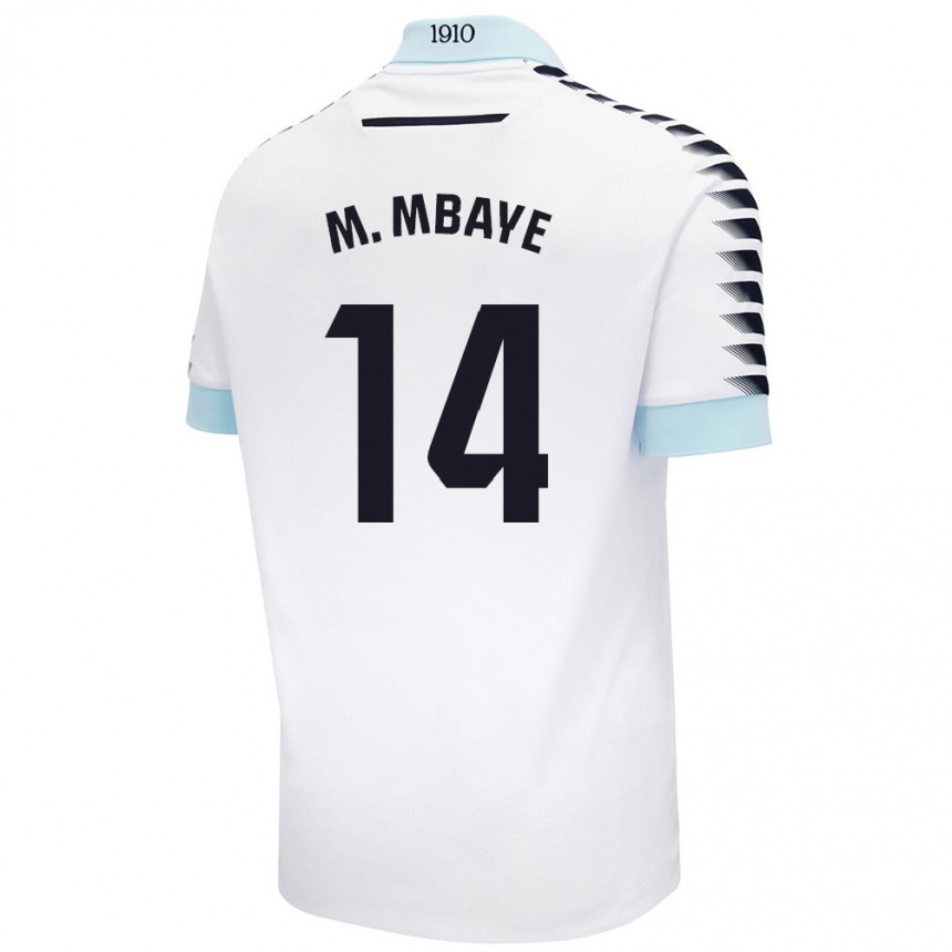 Men Football Momo Mbaye #14 White Blue Away Jersey 2024/25 T-Shirt Nz