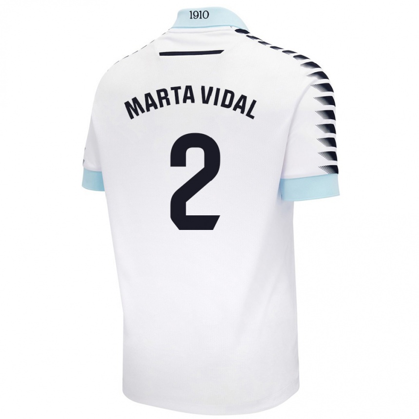 Men Football Marta Vidal Vela #2 White Blue Away Jersey 2024/25 T-Shirt Nz