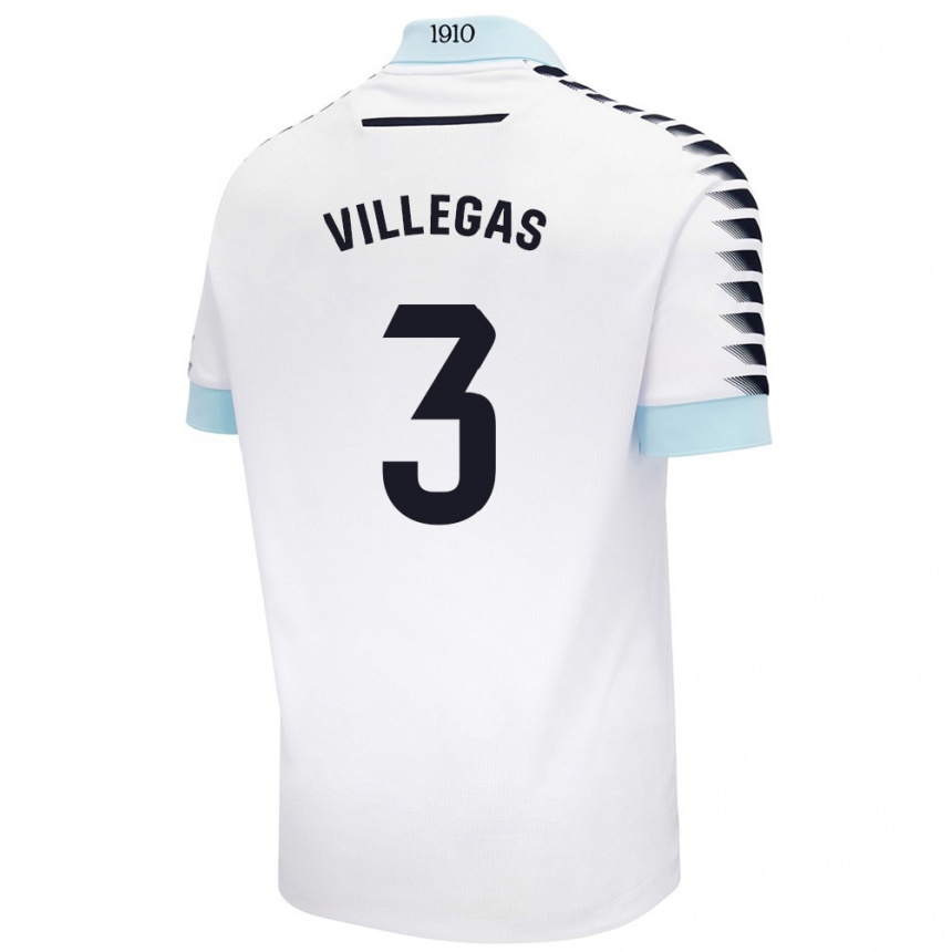 Men Football Virginia Villegas Rico #3 White Blue Away Jersey 2024/25 T-Shirt Nz