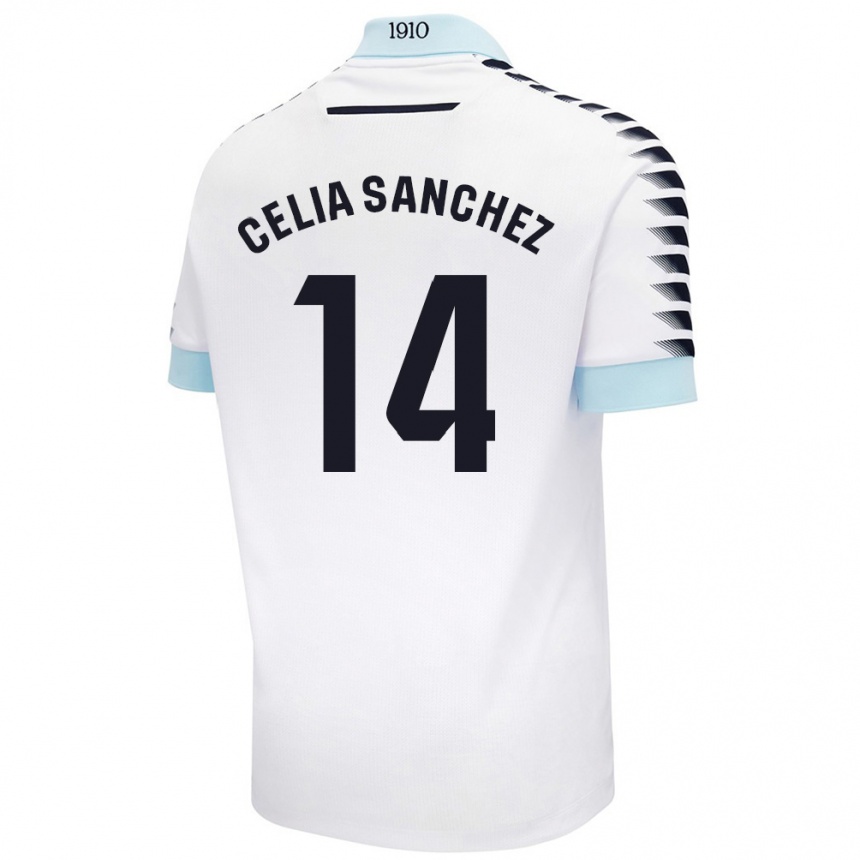 Men Football Celia Sánchez García #14 White Blue Away Jersey 2024/25 T-Shirt Nz