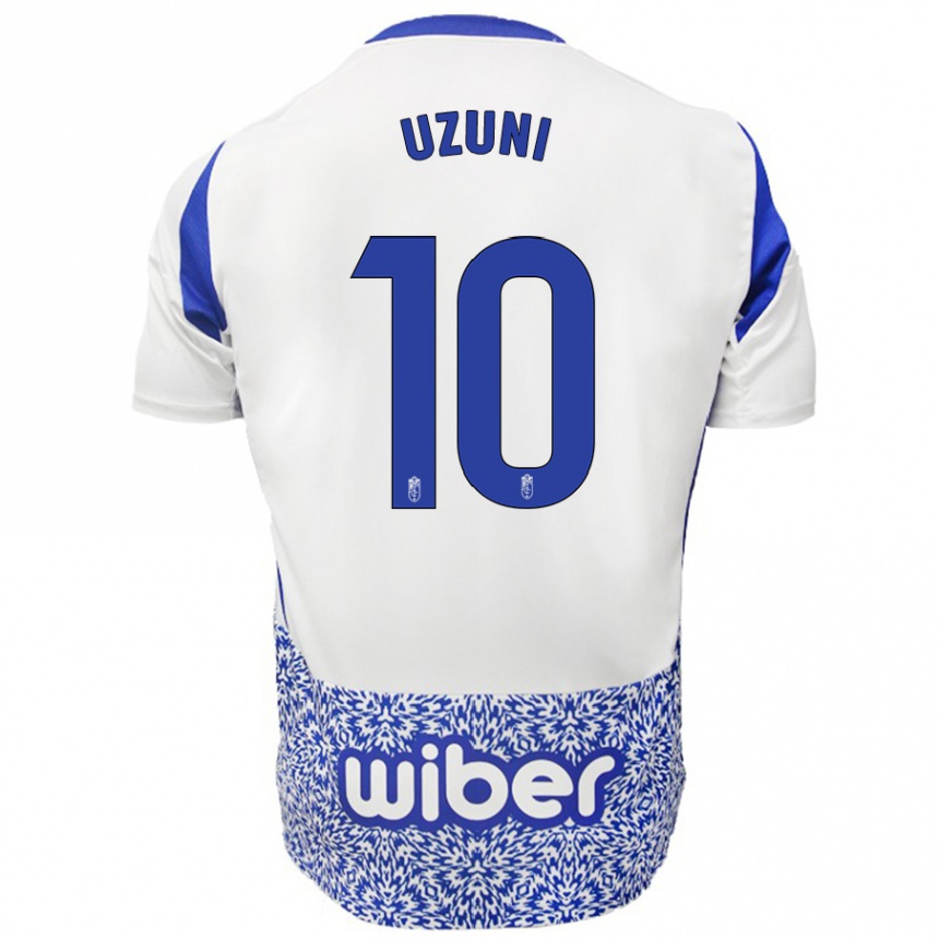 Men Football Myrto Uzuni #10 White Blue Away Jersey 2024/25 T-Shirt Nz