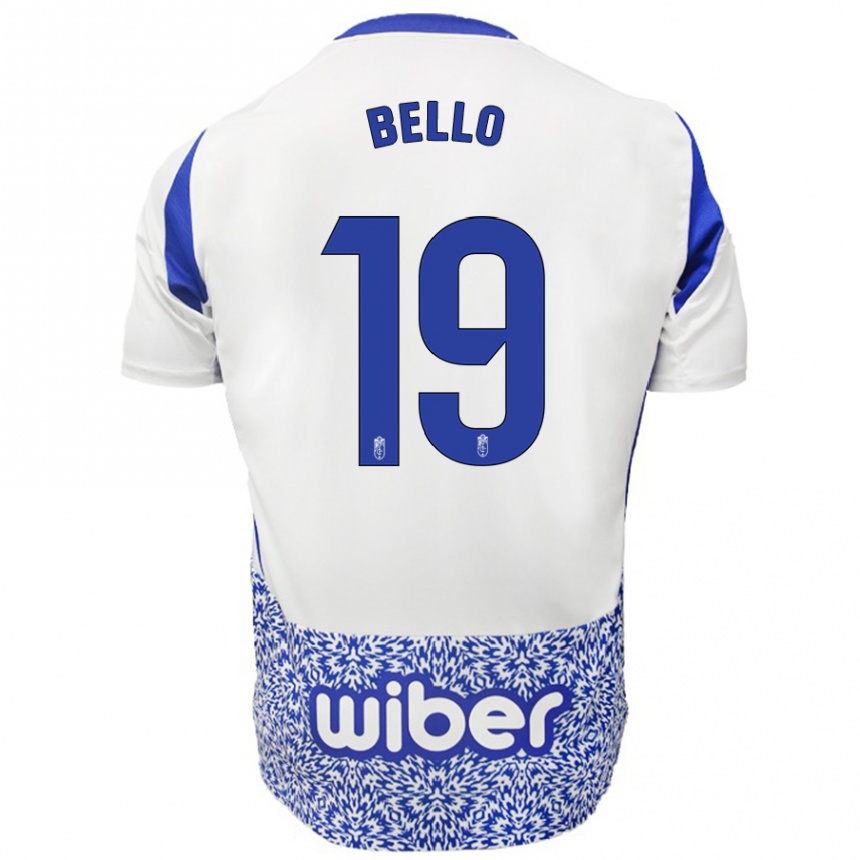 Men Football Eghosa Augustine Bello #19 White Blue Away Jersey 2024/25 T-Shirt Nz