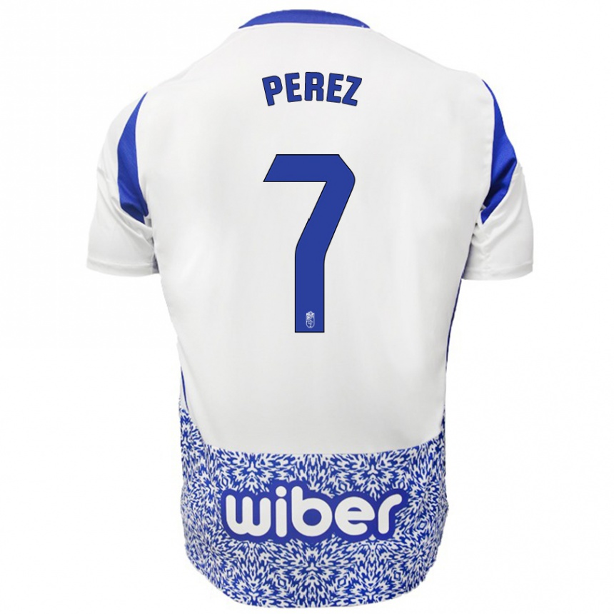 Men Football Laura Pérez #7 White Blue Away Jersey 2024/25 T-Shirt Nz