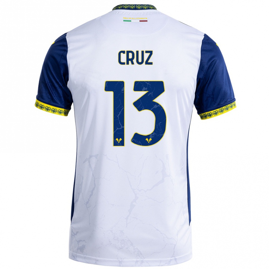 Men Football Juan Manuel Cruz #13 White Blue Away Jersey 2024/25 T-Shirt Nz