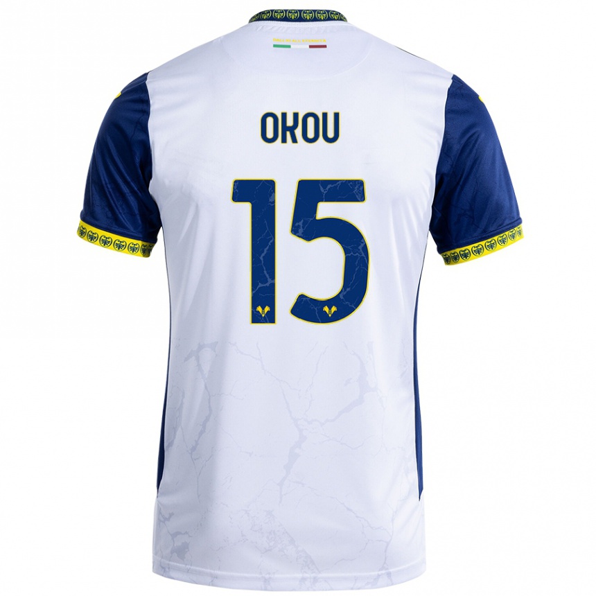 Men Football Yllan Okou #15 White Blue Away Jersey 2024/25 T-Shirt Nz