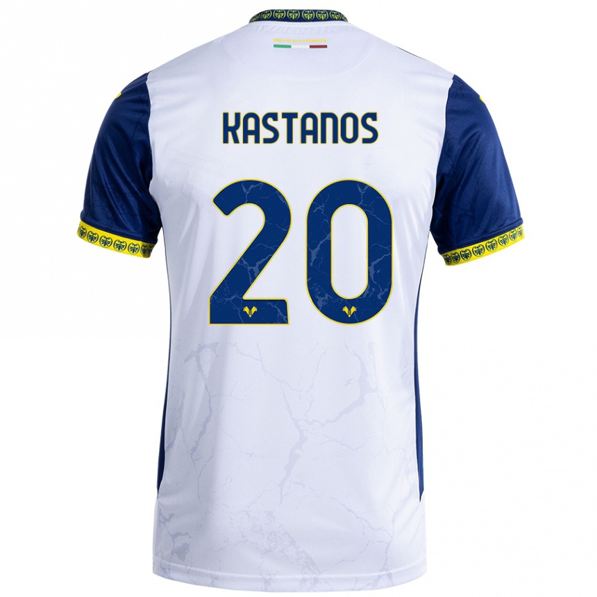 Men Football Grigoris Kastanos #20 White Blue Away Jersey 2024/25 T-Shirt Nz