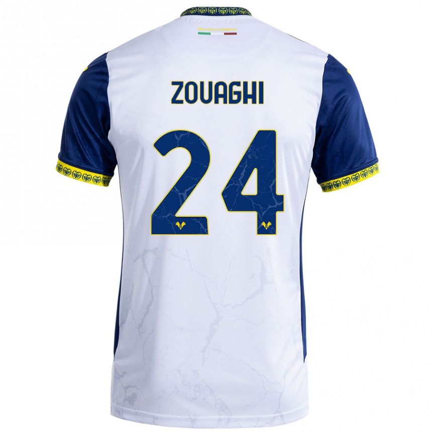 Men Football Thomas Zouaghi #24 White Blue Away Jersey 2024/25 T-Shirt Nz